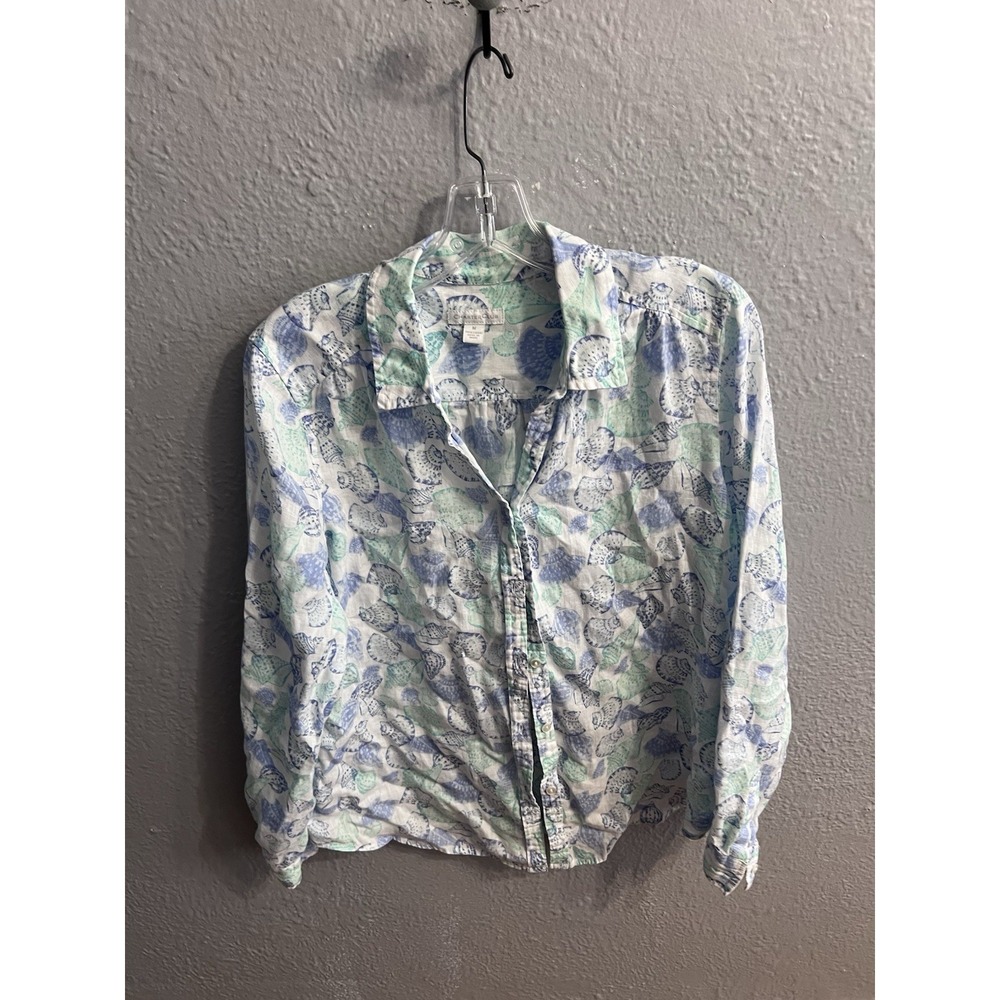 Charter Club Women Linen Button Long Sleeve Print Up Shirt Size Medium‎